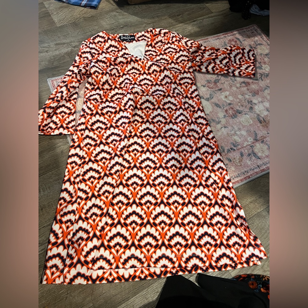 Lesley‎ Evers Orange and White Patterned Dress size small